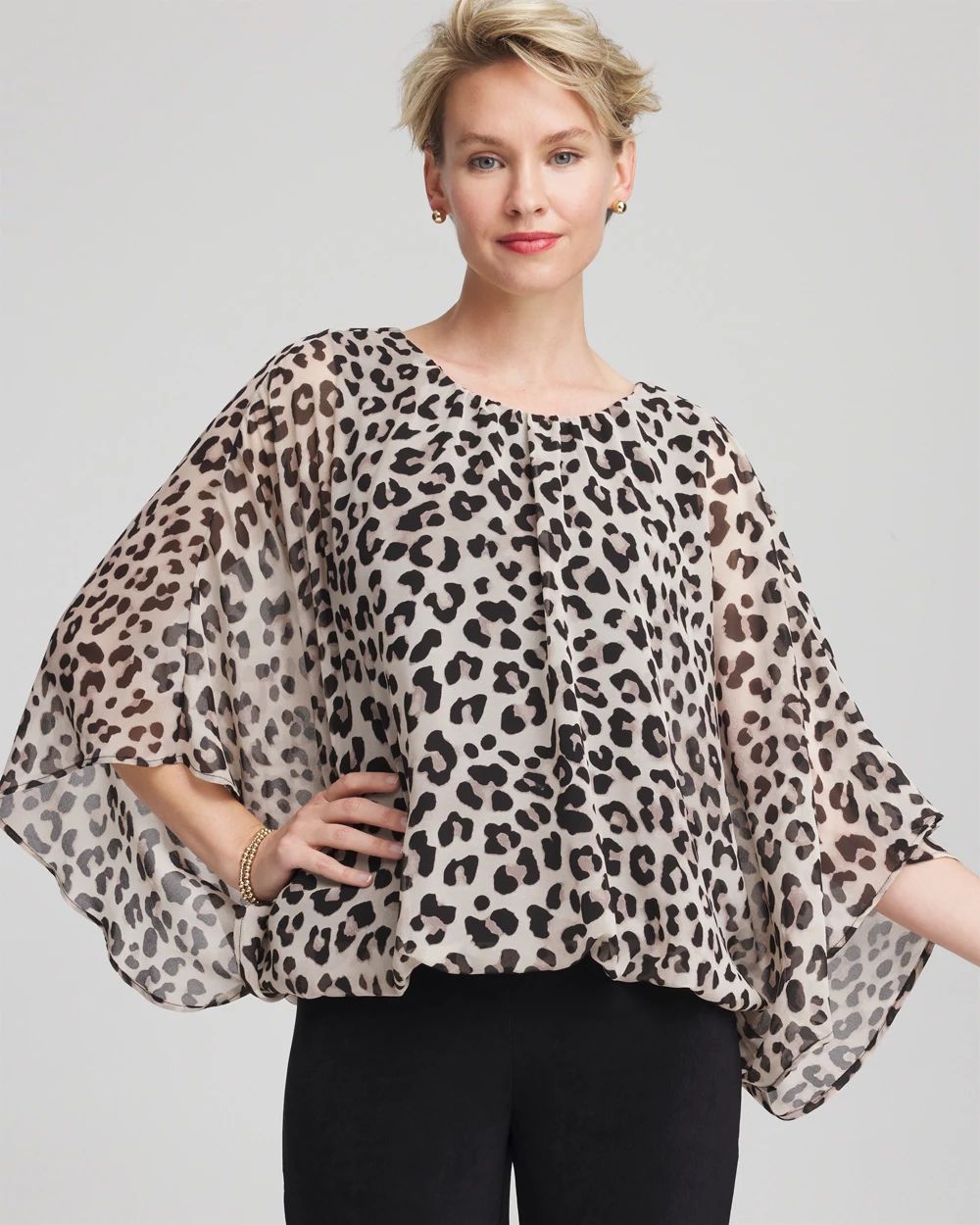 Travelers™ Animal-Print Bubble-Hem Chiffon Blouse | Chico's